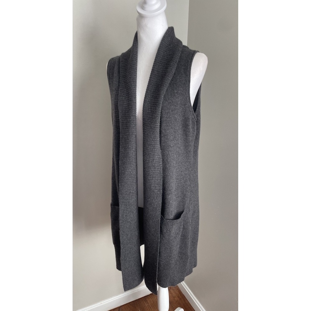 Sleeveless Open-Front Long Knit Vest - Dark Gray